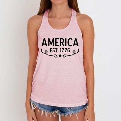 America Est 1776 Patriotic 4th Of July Veteran Gift Women's Knotted Racerback Tank