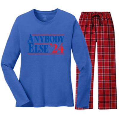 Anybody Else 24 Election 2024 Anti Biden Trump Desantis Vote Gift Women's Long Sleeve Flannel Pajama Set 