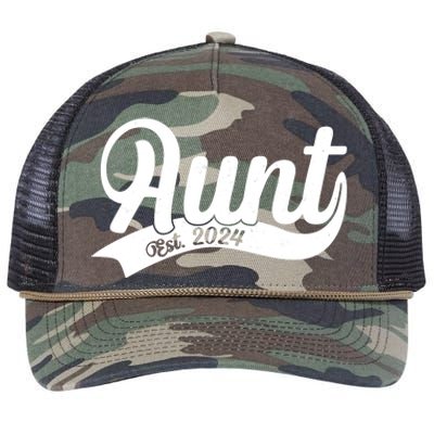 Aunt Est. 2024 New Baby Niece Nephew Retro Rope Trucker Hat Cap