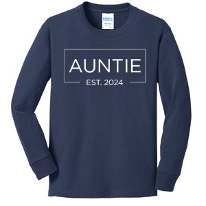 Auntie Est. 2024 Pregnancy Announcement New Auntie 2024 Kids Long Sleeve Shirt