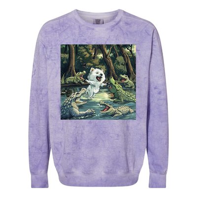 American Eskimo Alligator Fight Colorblast Crewneck Sweatshirt