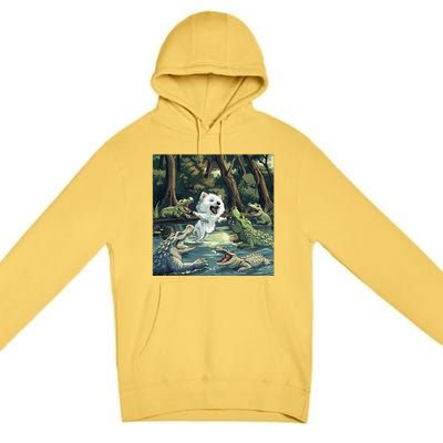 American Eskimo Alligator Fight Premium Pullover Hoodie