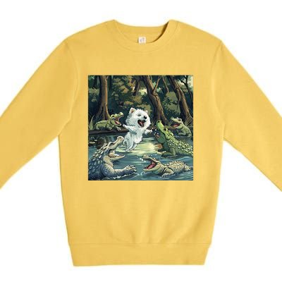 American Eskimo Alligator Fight Premium Crewneck Sweatshirt