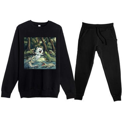 American Eskimo Alligator Fight Premium Crewneck Sweatsuit Set