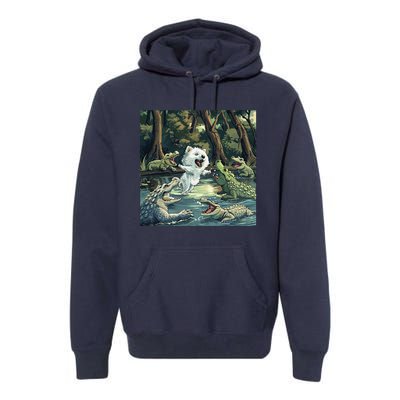 American Eskimo Alligator Fight Premium Hoodie