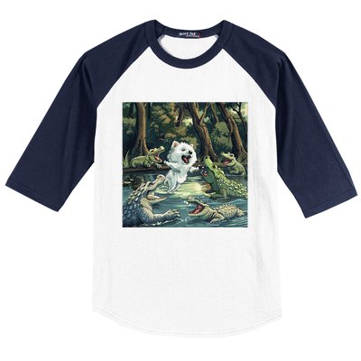 American Eskimo Alligator Fight Baseball Sleeve Shirt