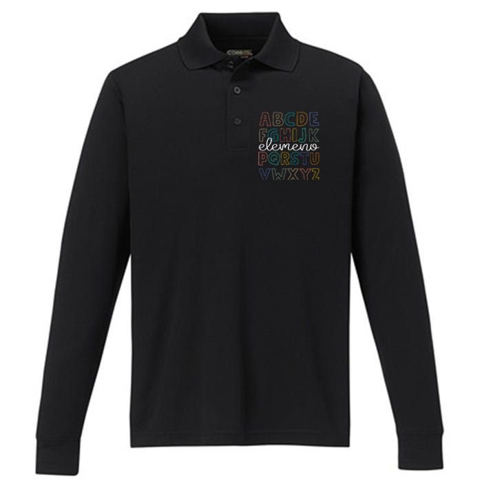 ABC Elemeno Alphabet Kindergarten Teachers Back to School Performance Long Sleeve Polo