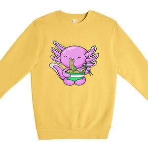 Axolotl Eating A Bowl Of Ramen Anime Funny Cute Premium Crewneck Sweatshirt