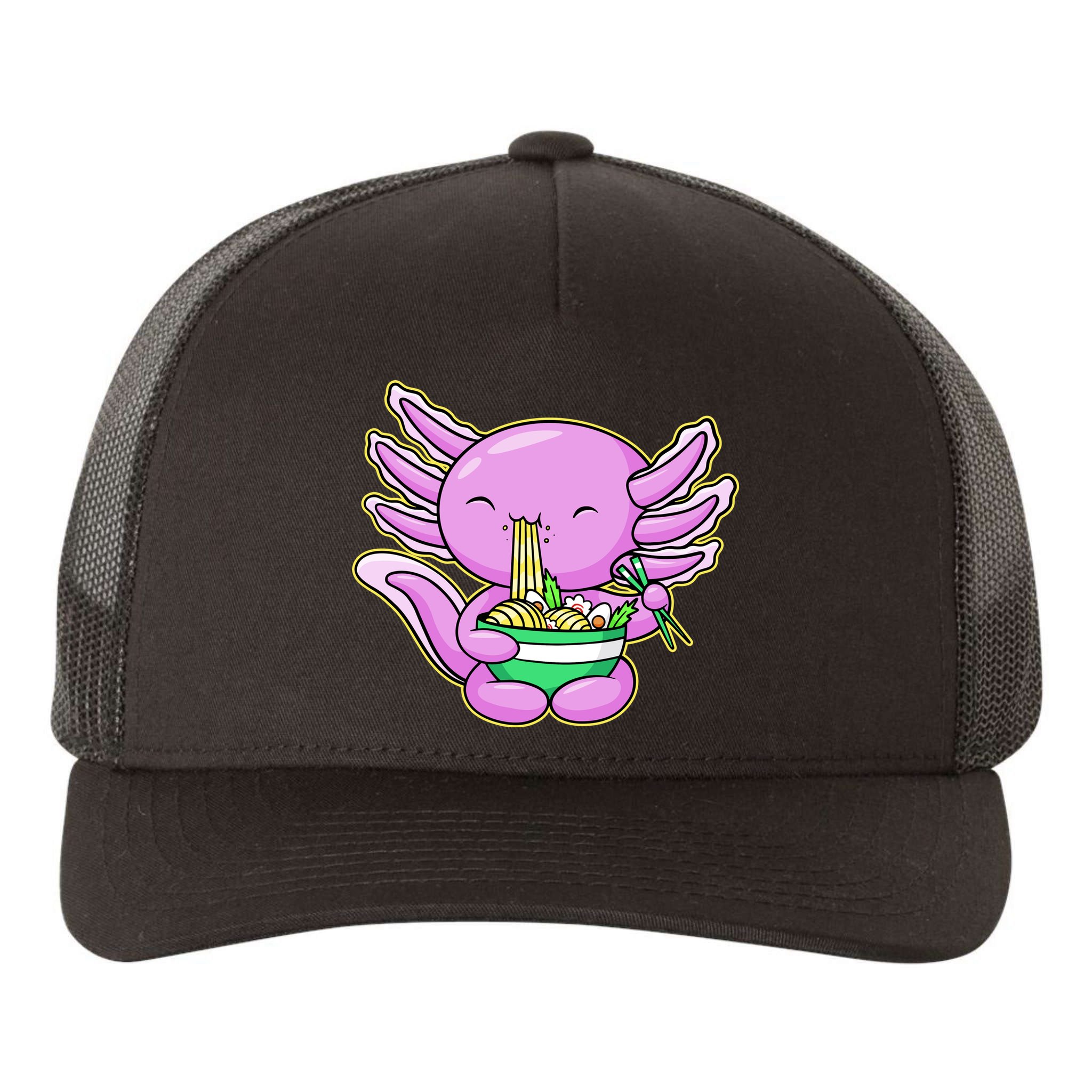 Axolotl Eating A Bowl Of Ramen Anime Funny Cute Yupoong Adult 5-Panel Trucker Hat