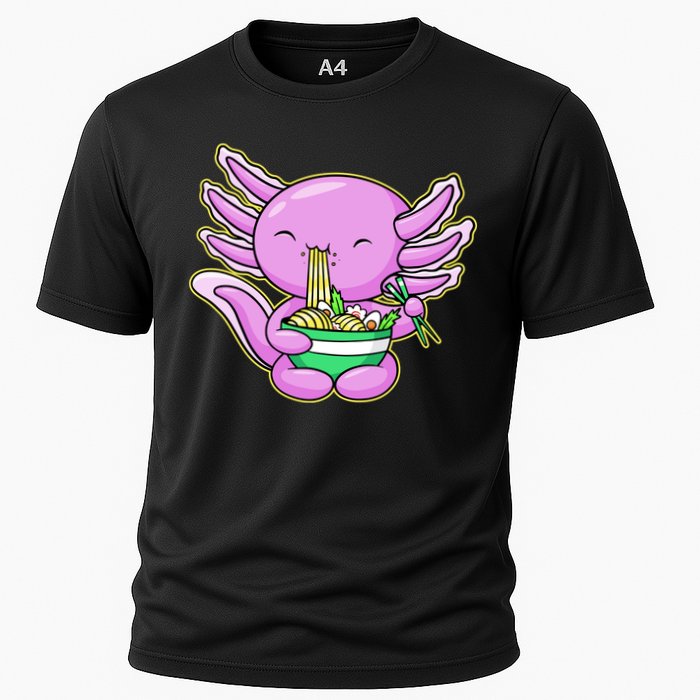 Axolotl Eating A Bowl Of Ramen Anime Funny Cute Cooling Performance Crew T-Shirt