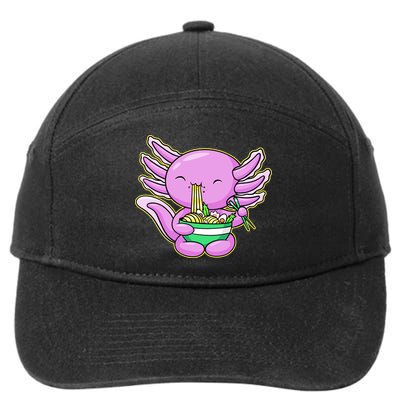 Axolotl Eating A Bowl Of Ramen Anime Funny Cute 7-Panel Snapback Hat