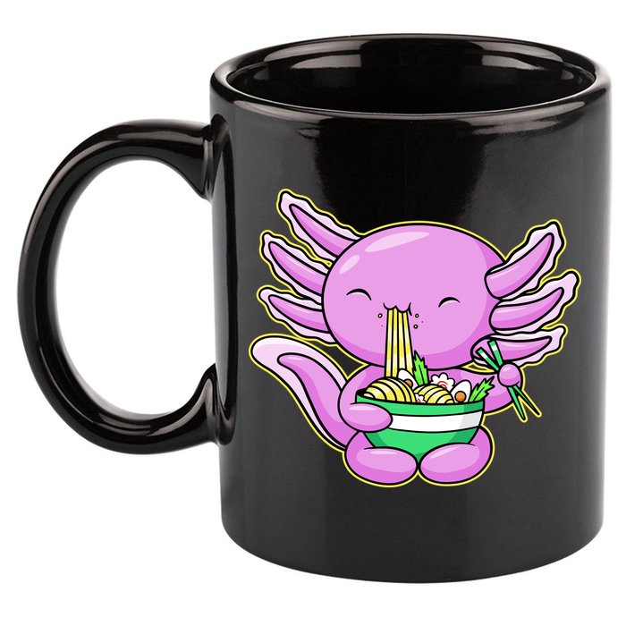 Axolotl Eating A Bowl Of Ramen Anime Funny Cute 11oz C Handle Ceramic Mug