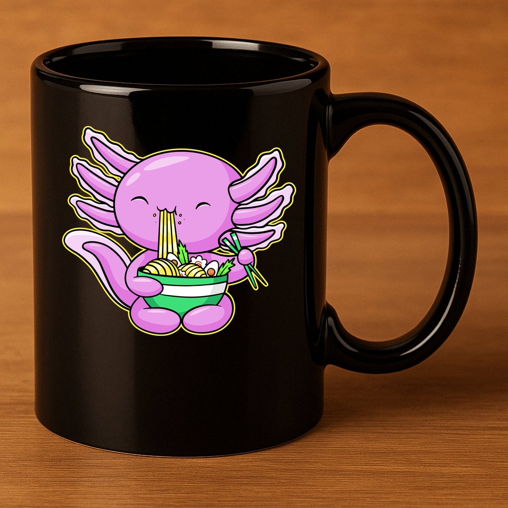 Axolotl Eating A Bowl Of Ramen Anime Funny Cute 11oz C Handle Ceramic Mug