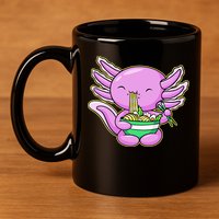 Axolotl Eating A Bowl Of Ramen Anime Funny Cute 11oz C Handle Ceramic Mug