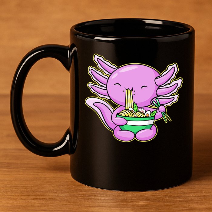 Axolotl Eating A Bowl Of Ramen Anime Funny Cute 11oz C Handle Ceramic Mug