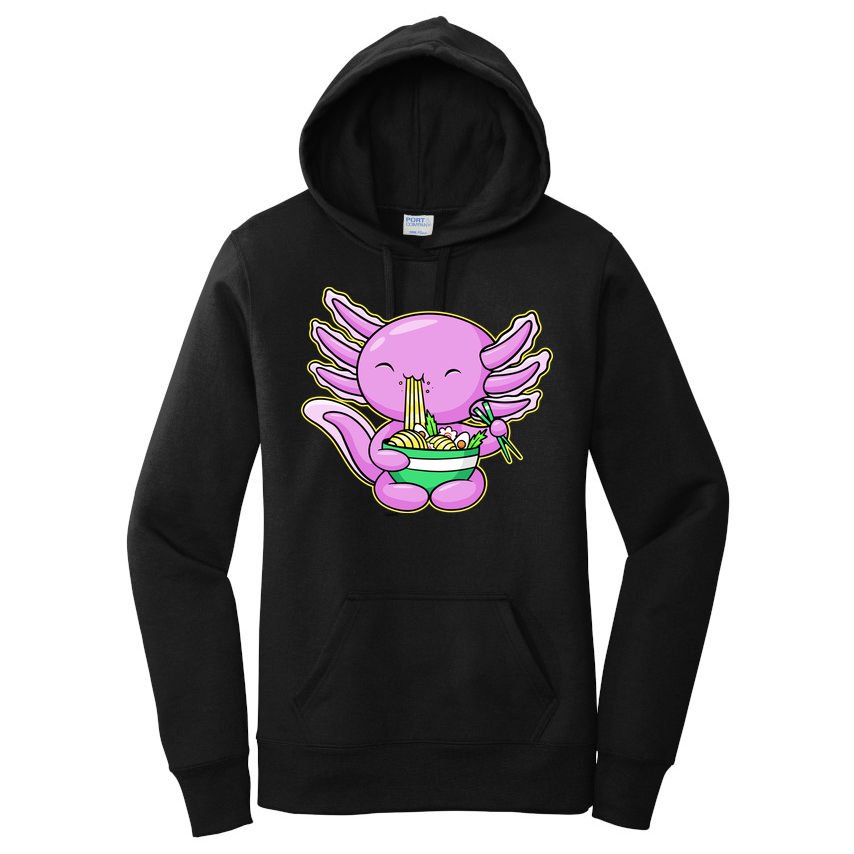 Axolotl Eating A Bowl Of Ramen Anime Funny Cute Women's Pullover Hoodie
