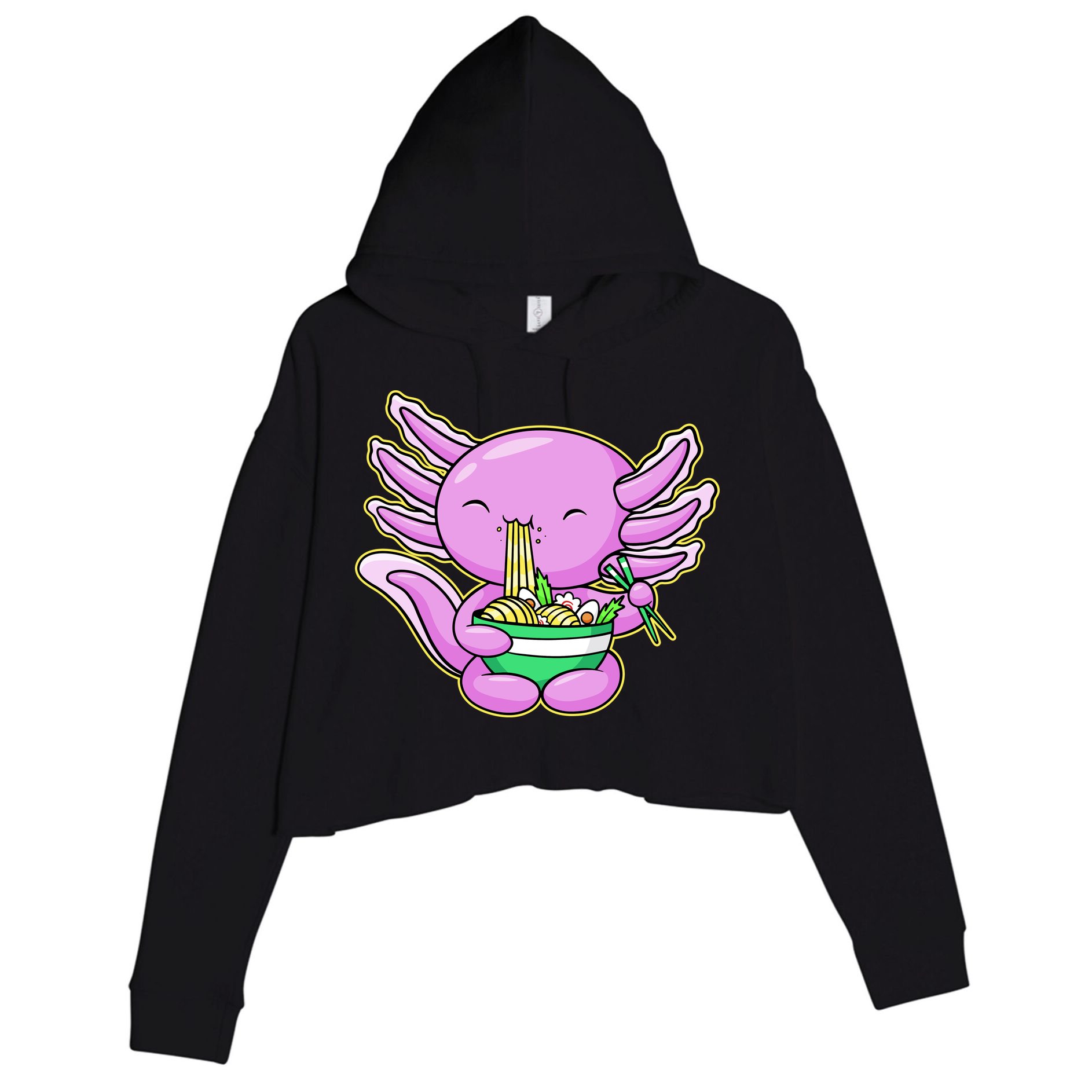 Axolotl Eating A Bowl Of Ramen Anime Funny Cute Crop Fleece Hoodie