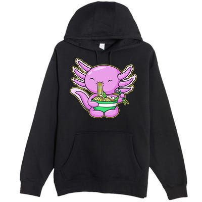 Axolotl Eating A Bowl Of Ramen Anime Funny Cute Premium Pullover Hoodie