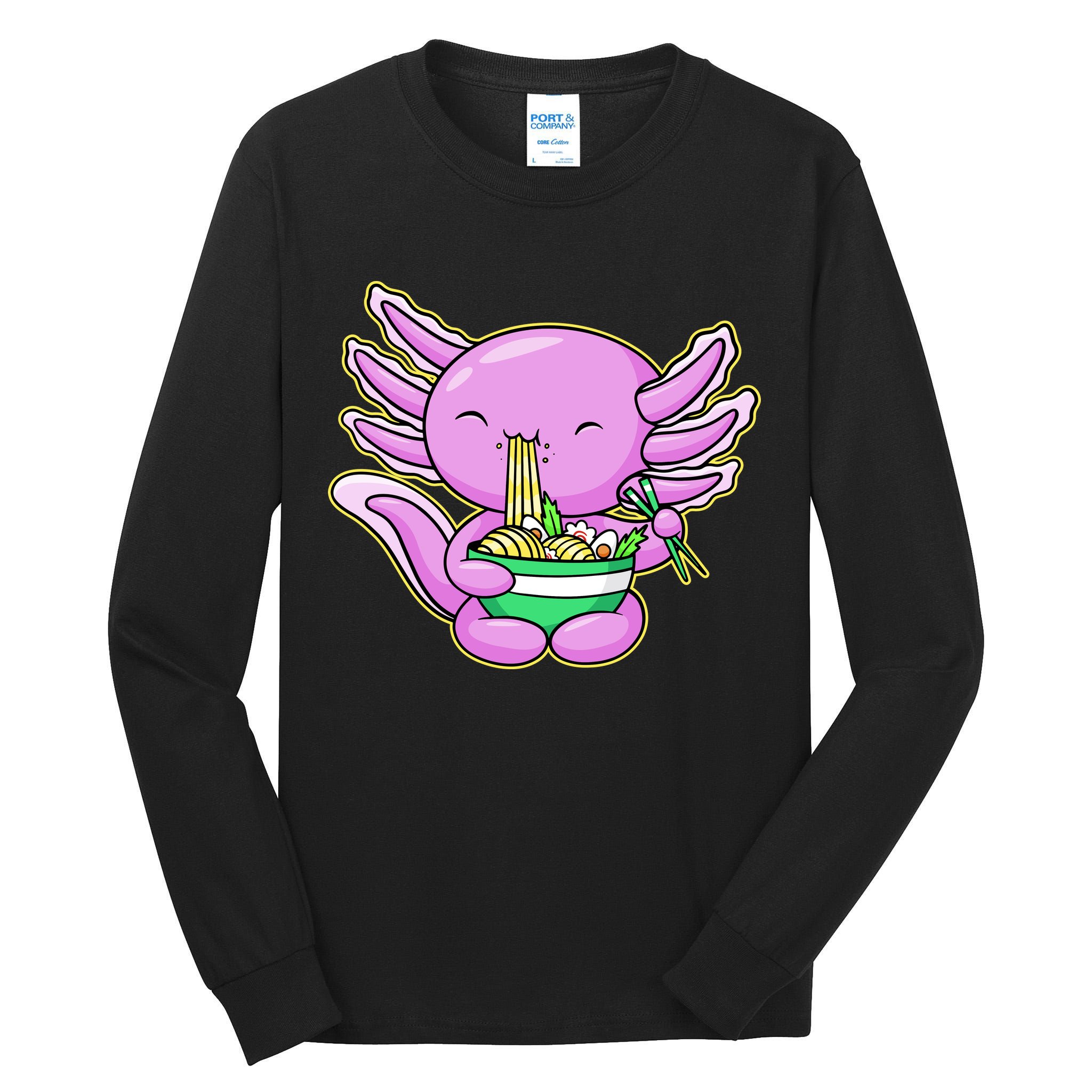 Axolotl Eating A Bowl Of Ramen Anime Funny Cute Tall Long Sleeve T-Shirt