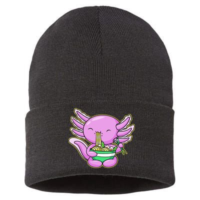 Axolotl Eating A Bowl Of Ramen Anime Funny Cute Sustainable Knit Beanie