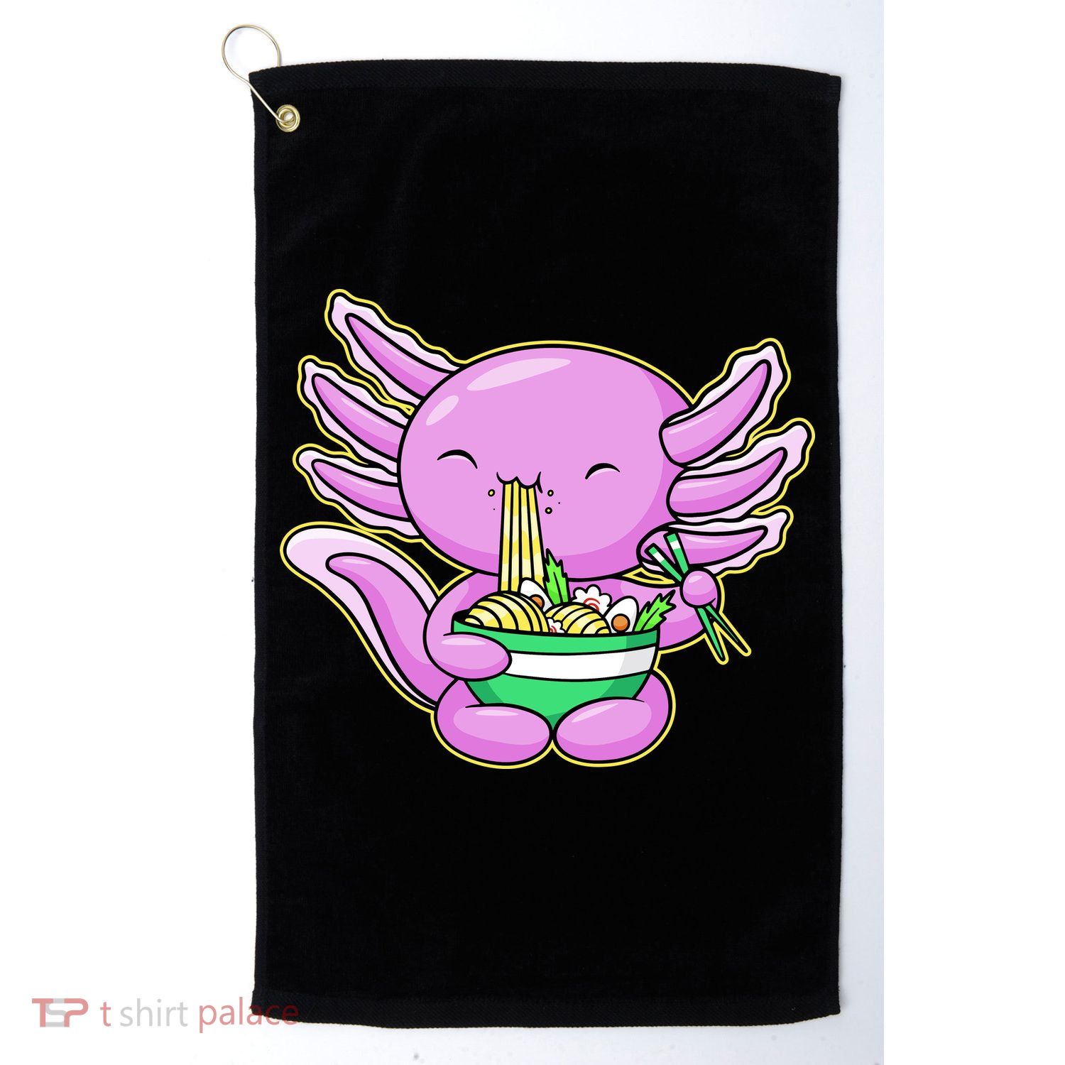 Axolotl Eating A Bowl Of Ramen Anime Funny Cute Golf Towel