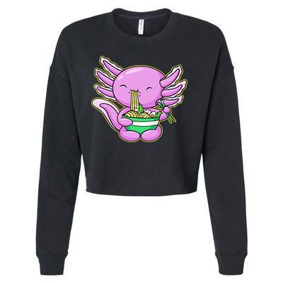 Axolotl Eating A Bowl Of Ramen Anime Funny Cute Cropped Pullover Crew