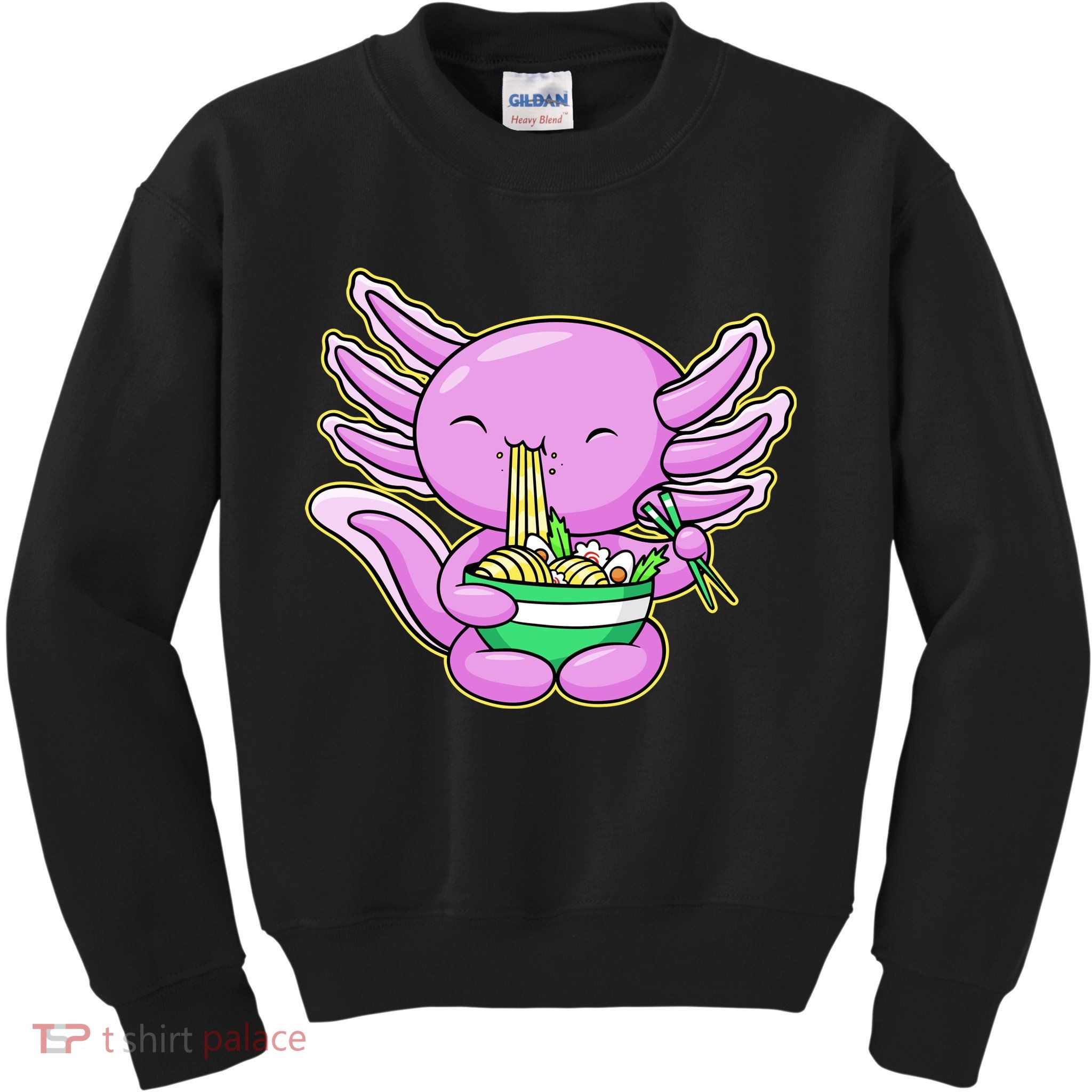 Axolotl Eating A Bowl Of Ramen Anime Funny Cute Kids Sweatshirt