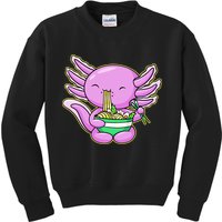 Axolotl Eating A Bowl Of Ramen Anime Funny Cute Kids Sweatshirt