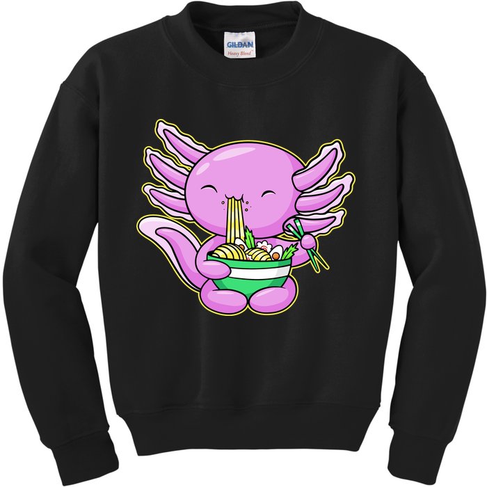 Axolotl Eating A Bowl Of Ramen Anime Funny Cute Kids Sweatshirt