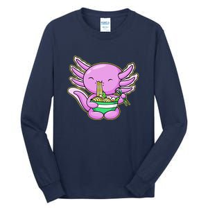 Axolotl Eating A Bowl Of Ramen Anime Funny Cute Tall Long Sleeve T-Shirt