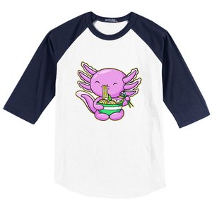 Axolotl Eating A Bowl Of Ramen Anime Funny Cute Baseball Sleeve Shirt