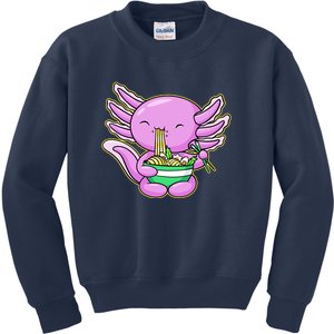 Axolotl Eating A Bowl Of Ramen Anime Funny Cute Kids Sweatshirt