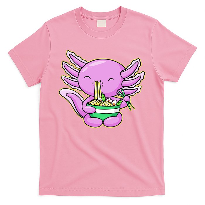 Axolotl Eating A Bowl Of Ramen Anime Funny Cute T-Shirt