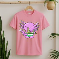 Axolotl Eating A Bowl Of Ramen Anime Funny Cute T-Shirt