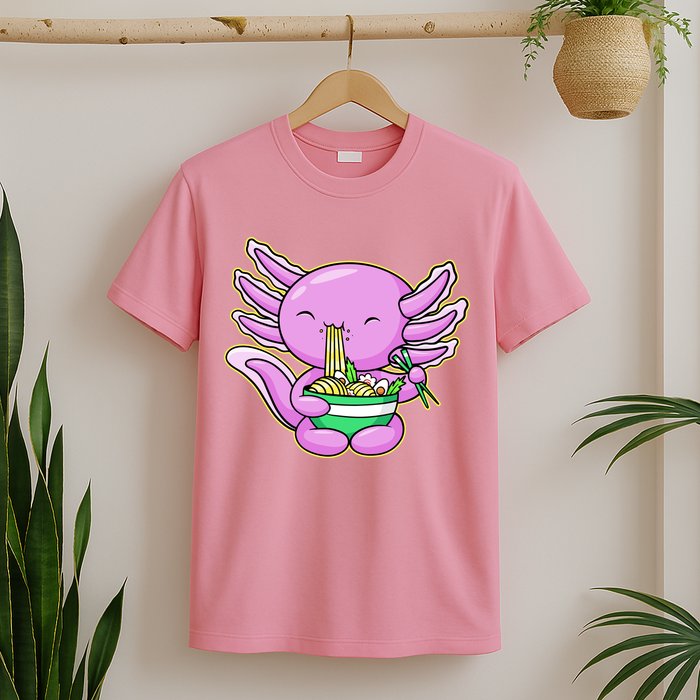 Axolotl Eating A Bowl Of Ramen Anime Funny Cute T-Shirt