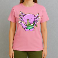 Axolotl Eating A Bowl Of Ramen Anime Funny Cute T-Shirt