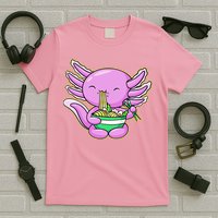 Axolotl Eating A Bowl Of Ramen Anime Funny Cute T-Shirt