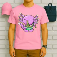 Axolotl Eating A Bowl Of Ramen Anime Funny Cute T-Shirt