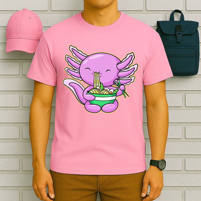 Axolotl Eating A Bowl Of Ramen Anime Funny Cute T-Shirt