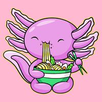 Axolotl Eating A Bowl Of Ramen Anime Funny Cute T-Shirt