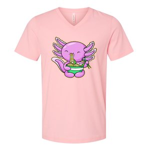 Axolotl Eating A Bowl Of Ramen Anime Funny Cute V-Neck T-Shirt