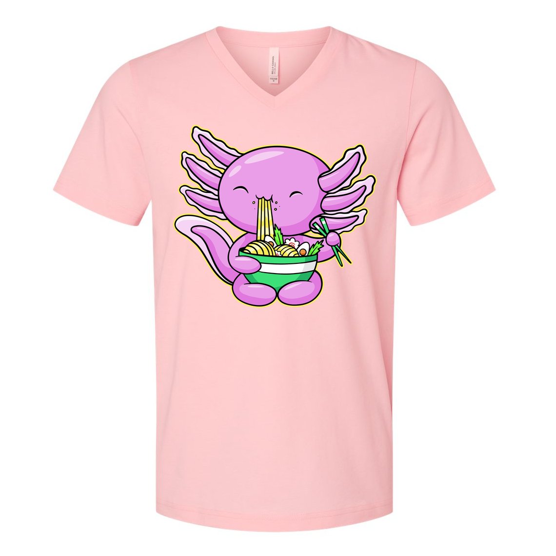 Axolotl Eating A Bowl Of Ramen Anime Funny Cute V-Neck T-Shirt