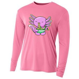 Axolotl Eating A Bowl Of Ramen Anime Funny Cute Cooling Performance Long Sleeve Crew