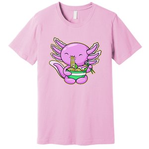 Axolotl Eating A Bowl Of Ramen Anime Funny Cute Premium T-Shirt