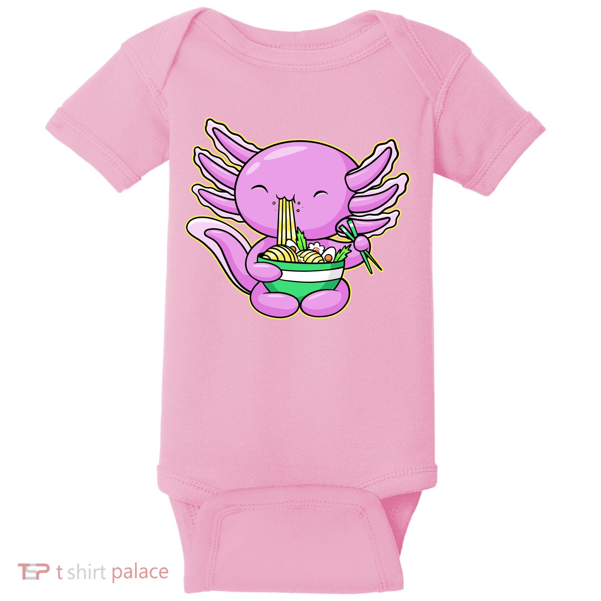 Axolotl Eating A Bowl Of Ramen Anime Funny Cute Baby Bodysuit