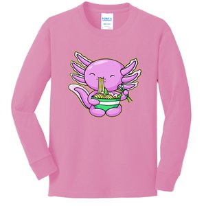 Axolotl Eating A Bowl Of Ramen Anime Funny Cute Kids Long Sleeve Shirt