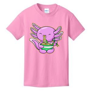 Axolotl Eating A Bowl Of Ramen Anime Funny Cute Kids T-Shirt