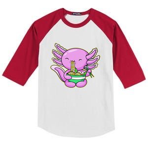 Axolotl Eating A Bowl Of Ramen Anime Funny Cute Kids Colorblock Raglan Jersey