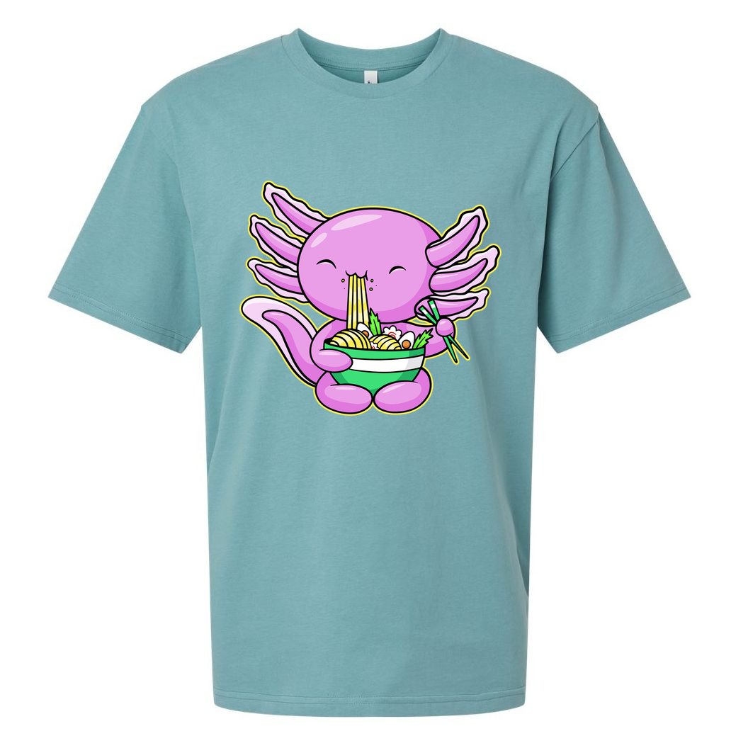 Axolotl Eating A Bowl Of Ramen Anime Funny Cute Sueded Cloud Jersey T-Shirt