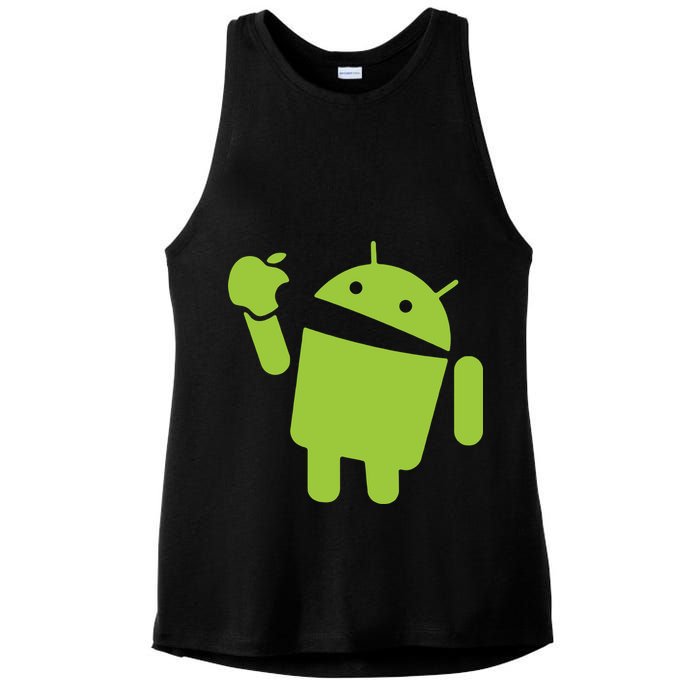 Android Eats Apple Funny Nerd Computer Ladies PosiCharge Tri-Blend Wicking Tank